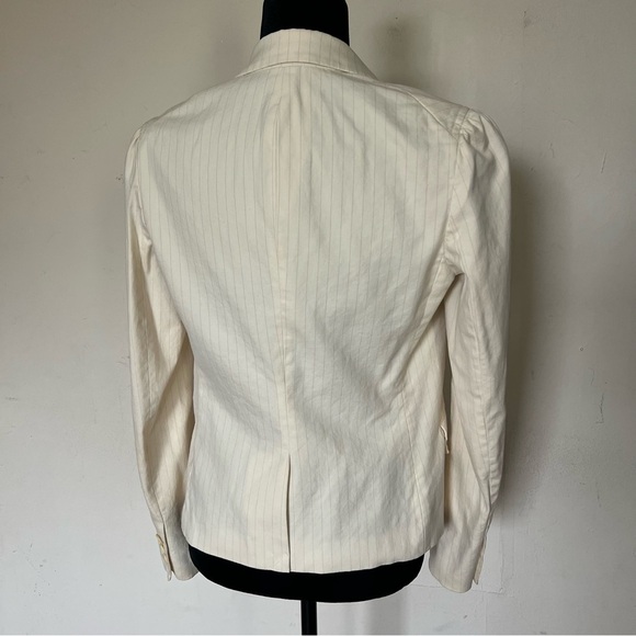 Theory Cream Pinstripe Tailored Womens Open Blazer Career Light Academia Size 10 - Picture 3 of 9